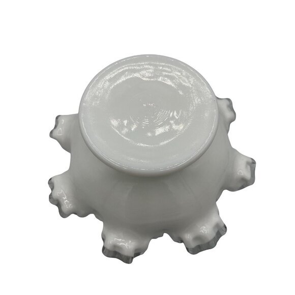 Vtg White Glass with Clear Ribbon Ruffled Footed Compote Candy Dish 4 In Tall - Picture 4 of 9